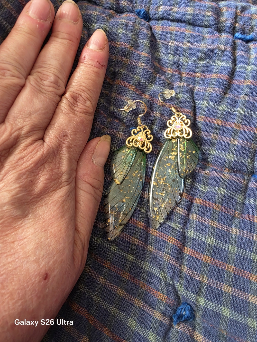 Gold & Green Fairy Wings  Drop Earrings - Elegant Women’s Jewelry, NWOT